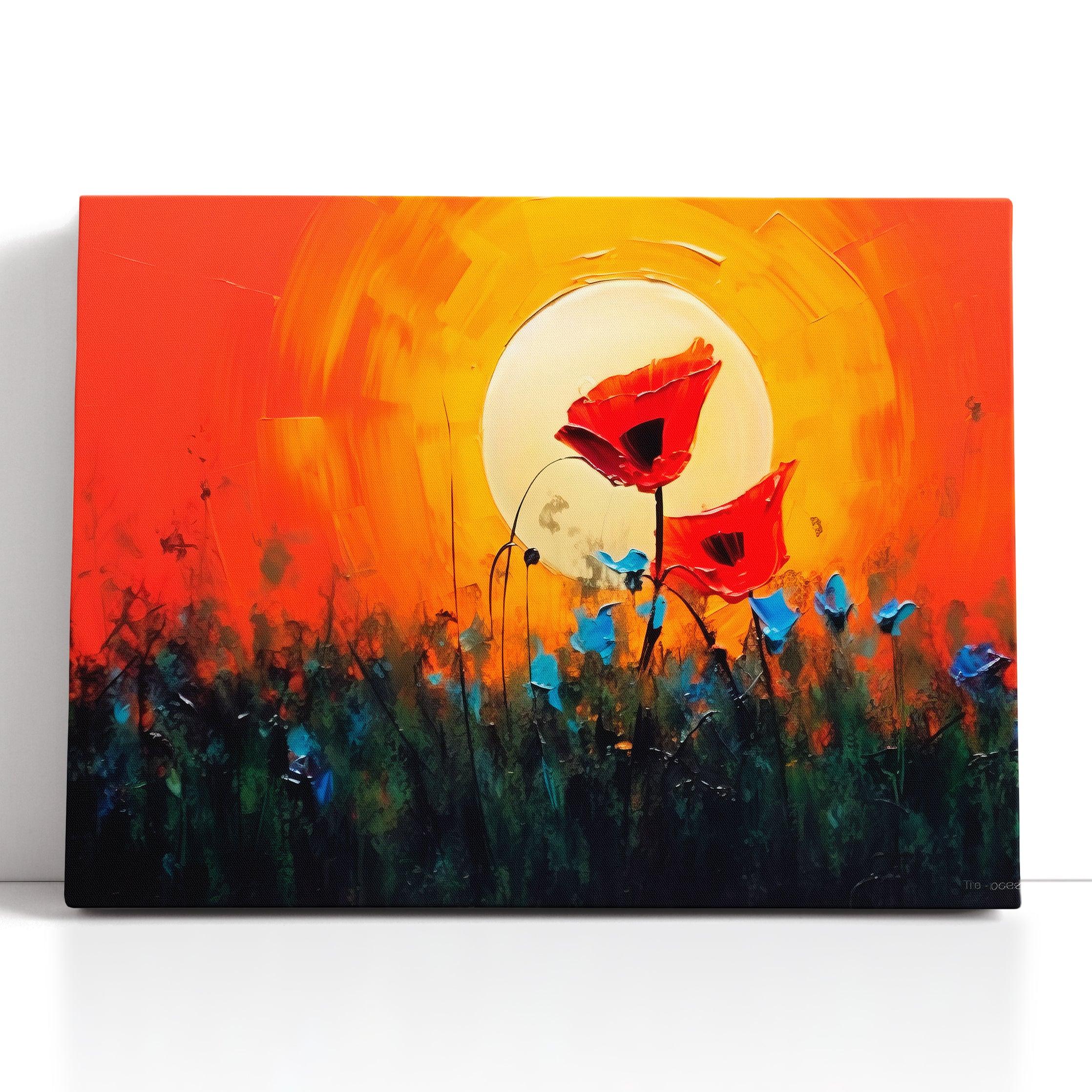 Two Red Poppies Against a Vivid Sunlit Sky - Canvas Print - Artoholica Ready to Hang Canvas Print