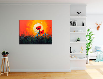 Two Red Poppies Against a Vivid Sunlit Sky - Canvas Print - Artoholica Ready to Hang Canvas Print