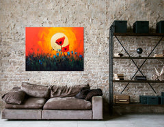 Two Red Poppies Against a Vivid Sunlit Sky - Canvas Print - Artoholica Ready to Hang Canvas Print