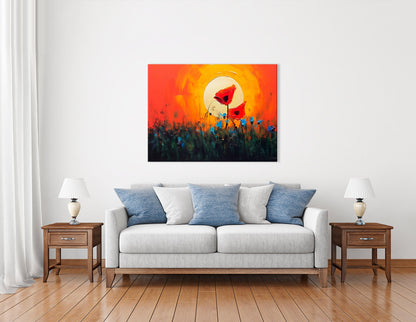 Two Red Poppies Against a Vivid Sunlit Sky - Canvas Print - Artoholica Ready to Hang Canvas Print