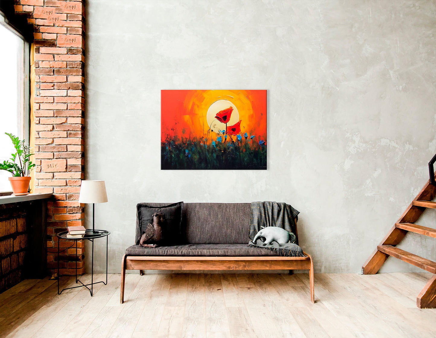 Two Red Poppies Against a Vivid Sunlit Sky - Canvas Print - Artoholica Ready to Hang Canvas Print