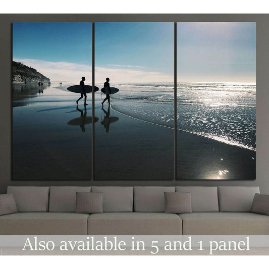 Two surfers, San Diego №1015 Ready to Hang Canvas PrintCanvas art arrives ready to hang, with hanging accessories included and no additional framing required. Every canvas print is hand-crafted, made on-demand at our workshop and expertly stretched around