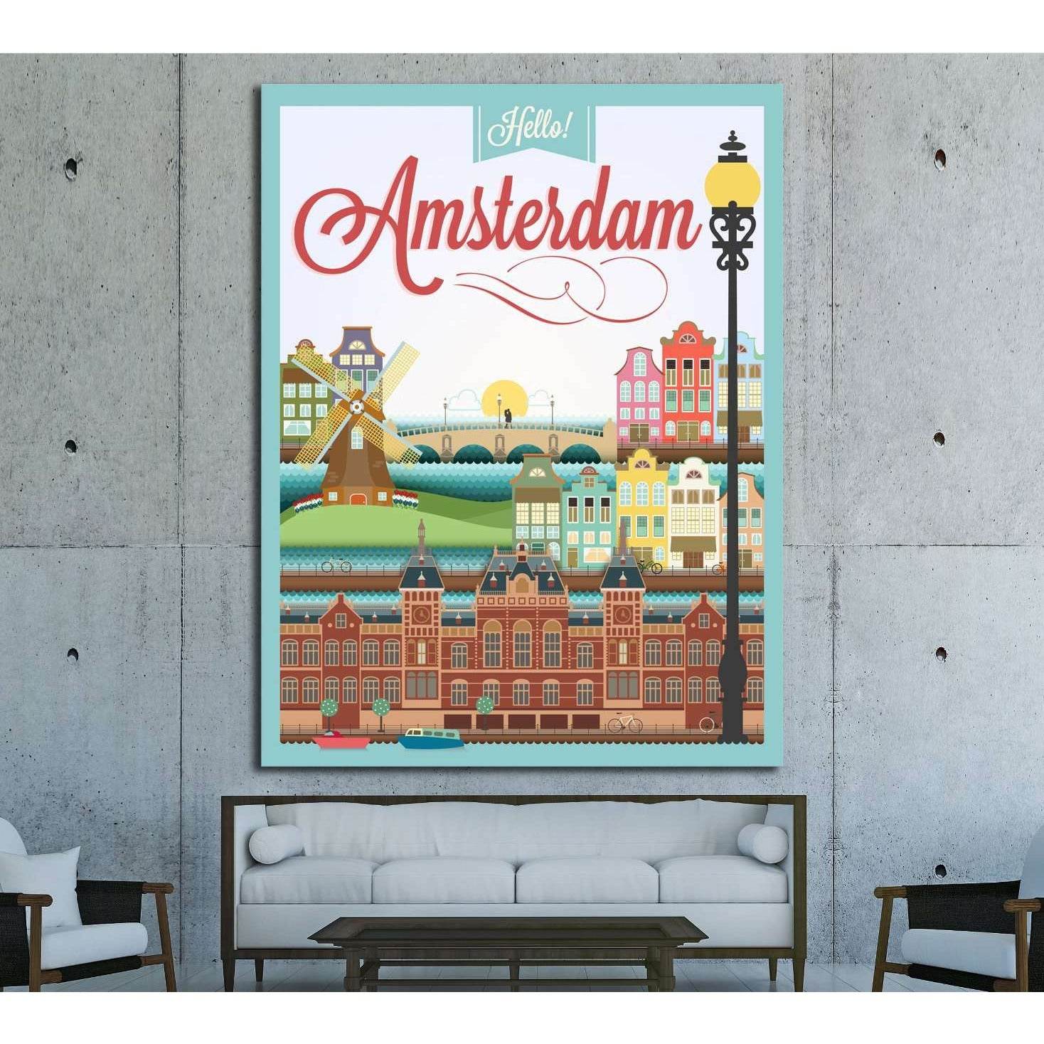 Typographical Retro Style canvas With Amsterdam Symbols And Landmarks №4565 Ready to Hang Canvas PrintCanvas art arrives ready to hang, with hanging accessories included and no additional framing required. Every canvas print is hand-crafted, made on-deman