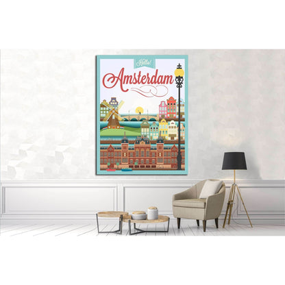 Typographical Retro Style canvas With Amsterdam Symbols And Landmarks №4565 Ready to Hang Canvas PrintCanvas art arrives ready to hang, with hanging accessories included and no additional framing required. Every canvas print is hand-crafted, made on-deman