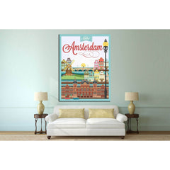 Typographical Retro Style canvas With Amsterdam Symbols And Landmarks №4565 Ready to Hang Canvas PrintCanvas art arrives ready to hang, with hanging accessories included and no additional framing required. Every canvas print is hand-crafted, made on-deman