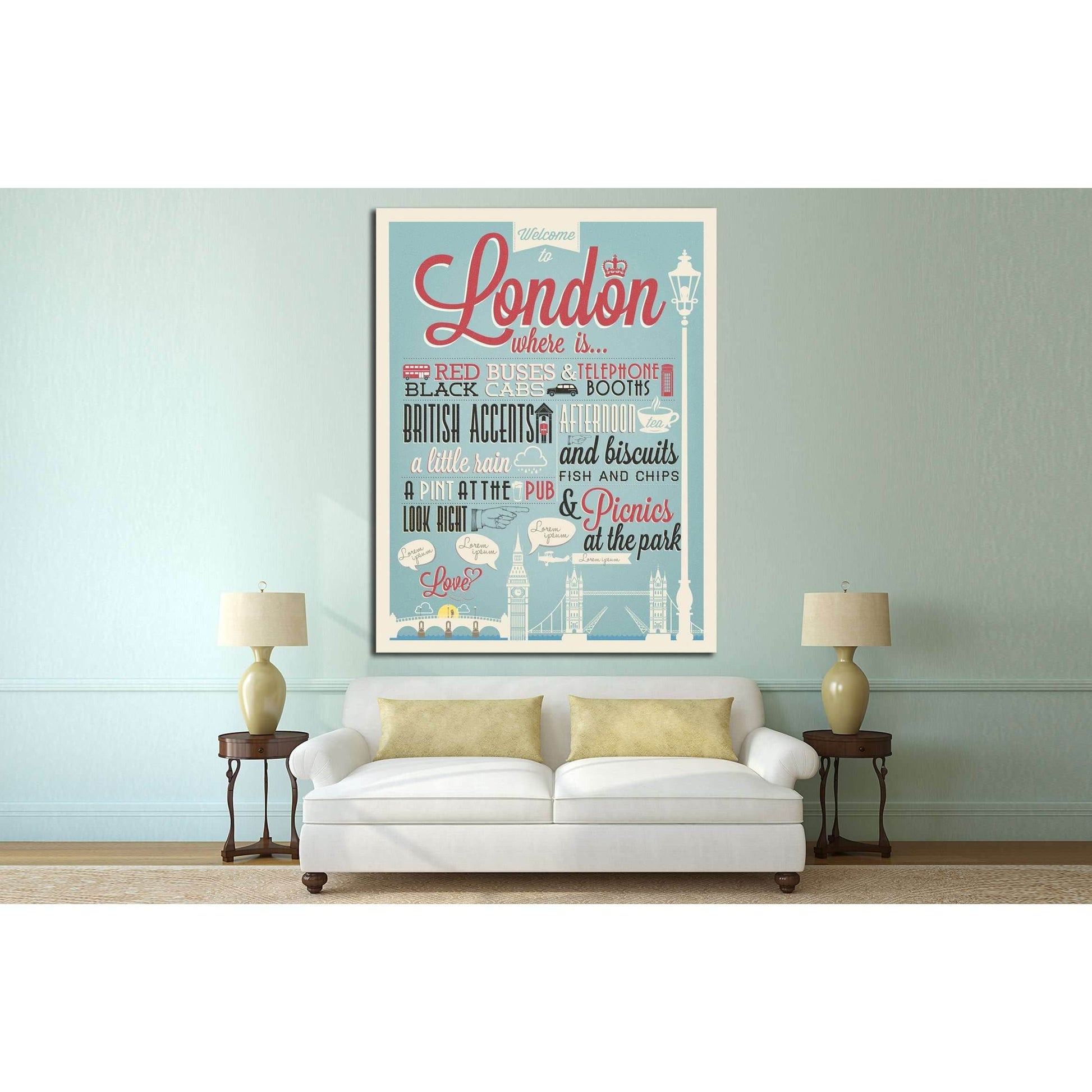 Typographical Retro Style canvas With London Symbols And Landmarks №4568 Ready to Hang Canvas PrintCanvas art arrives ready to hang, with hanging accessories included and no additional framing required. Every canvas print is hand-crafted, made on-demand a