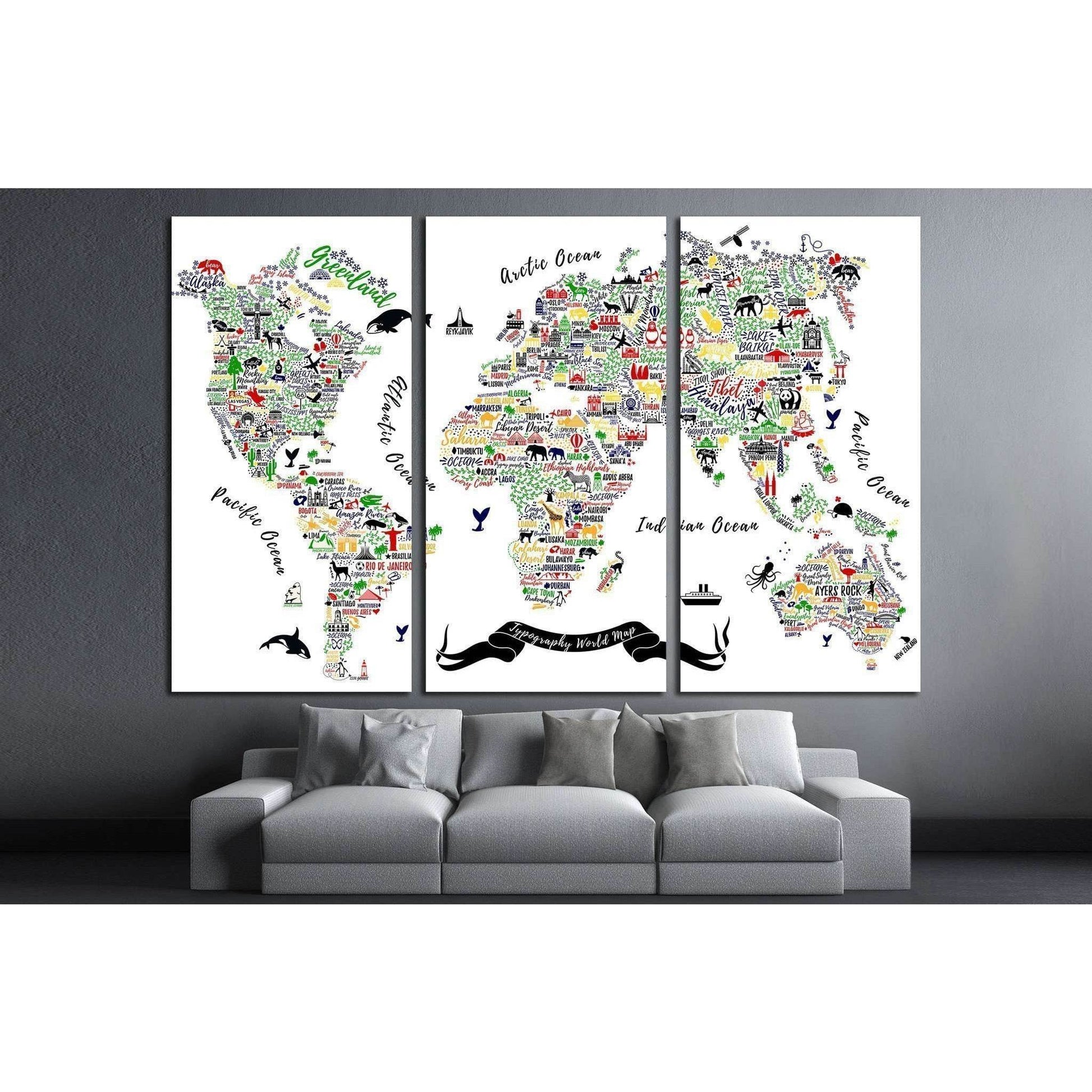 Typography World Map. Travel Poster with cities and sightseeing attractions №1930 Ready to Hang Canvas PrintCanvas art arrives ready to hang, with hanging accessories included and no additional framing required. Every canvas print is hand-crafted, made on