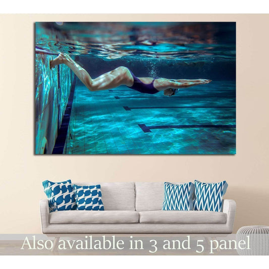 Underwater, Female swimmer in swimming pool №1379 Ready to Hang Canvas PrintCanvas art arrives ready to hang, with hanging accessories included and no additional framing required. Every canvas print is hand-crafted, made on-demand at our workshop and expe