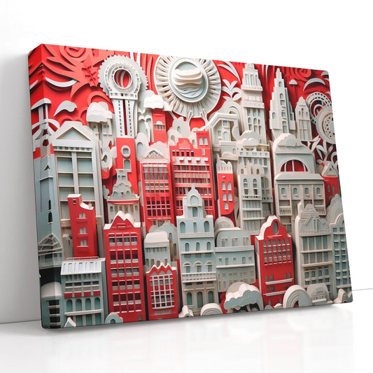 Urban Scenes Canvas Print in Red and White Paper - Canvas Print - Artoholica Ready to Hang Canvas Print