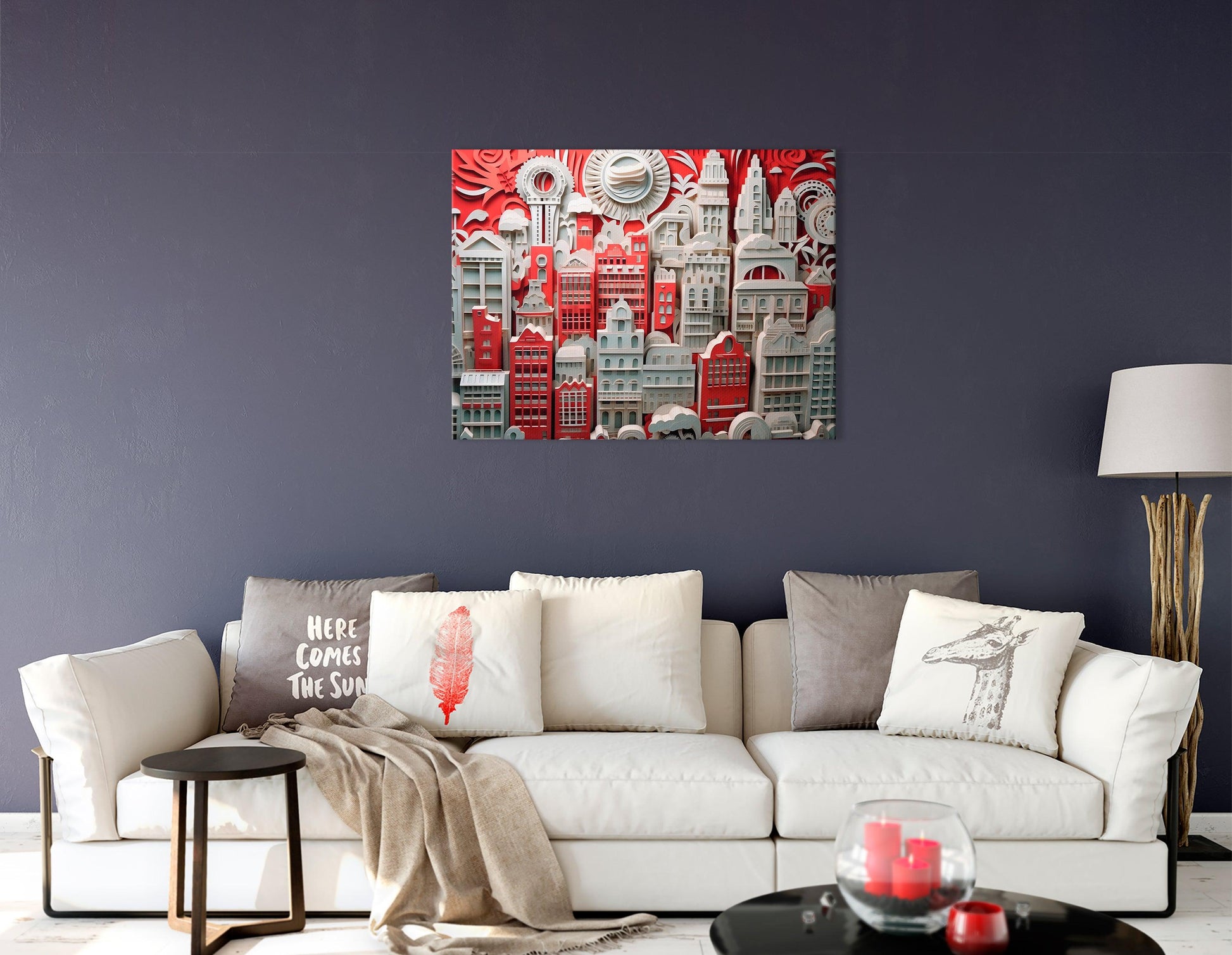 Urban Scenes Canvas Print in Red and White Paper - Canvas Print - Artoholica Ready to Hang Canvas Print