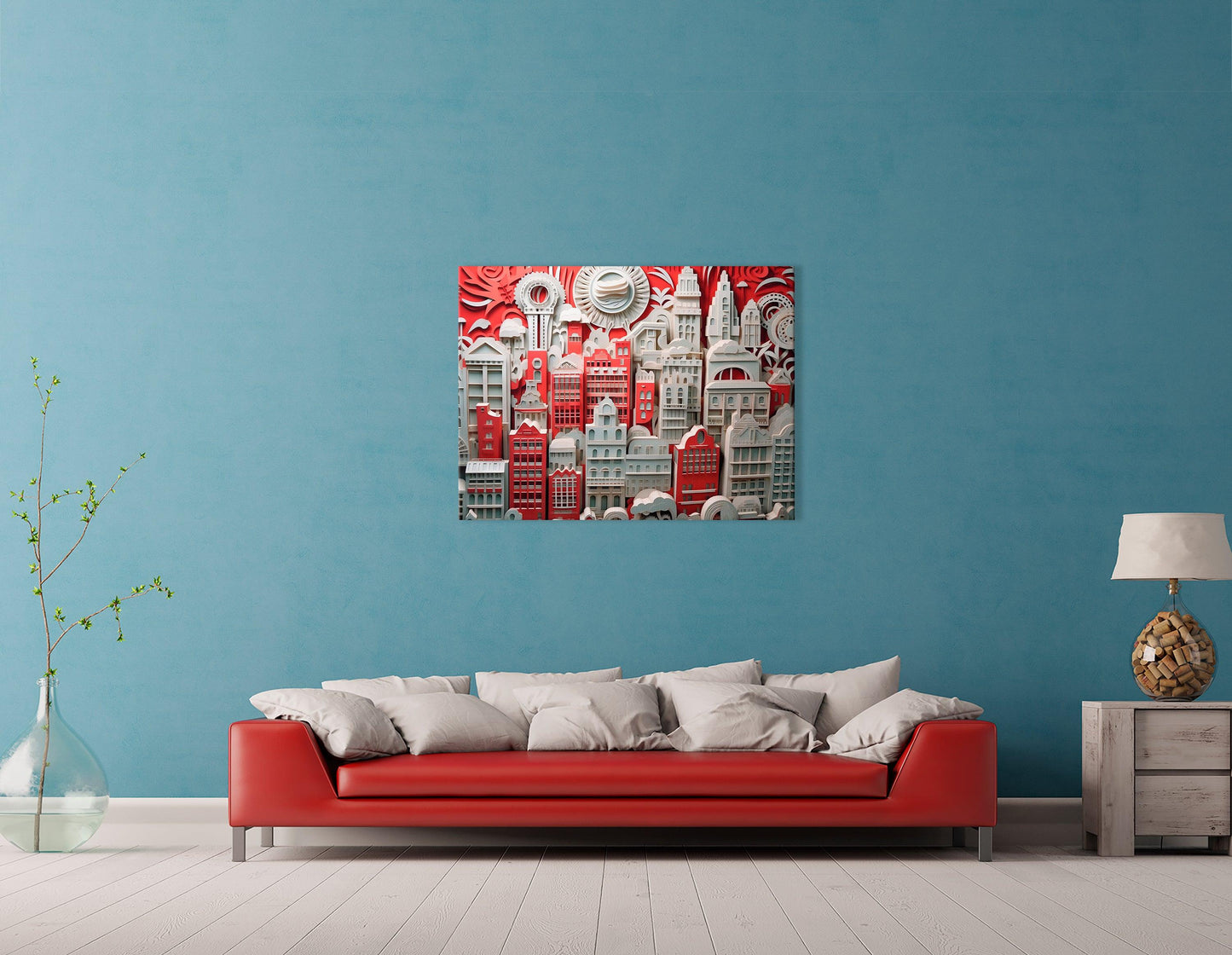 Urban Scenes Canvas Print in Red and White Paper - Canvas Print - Artoholica Ready to Hang Canvas Print