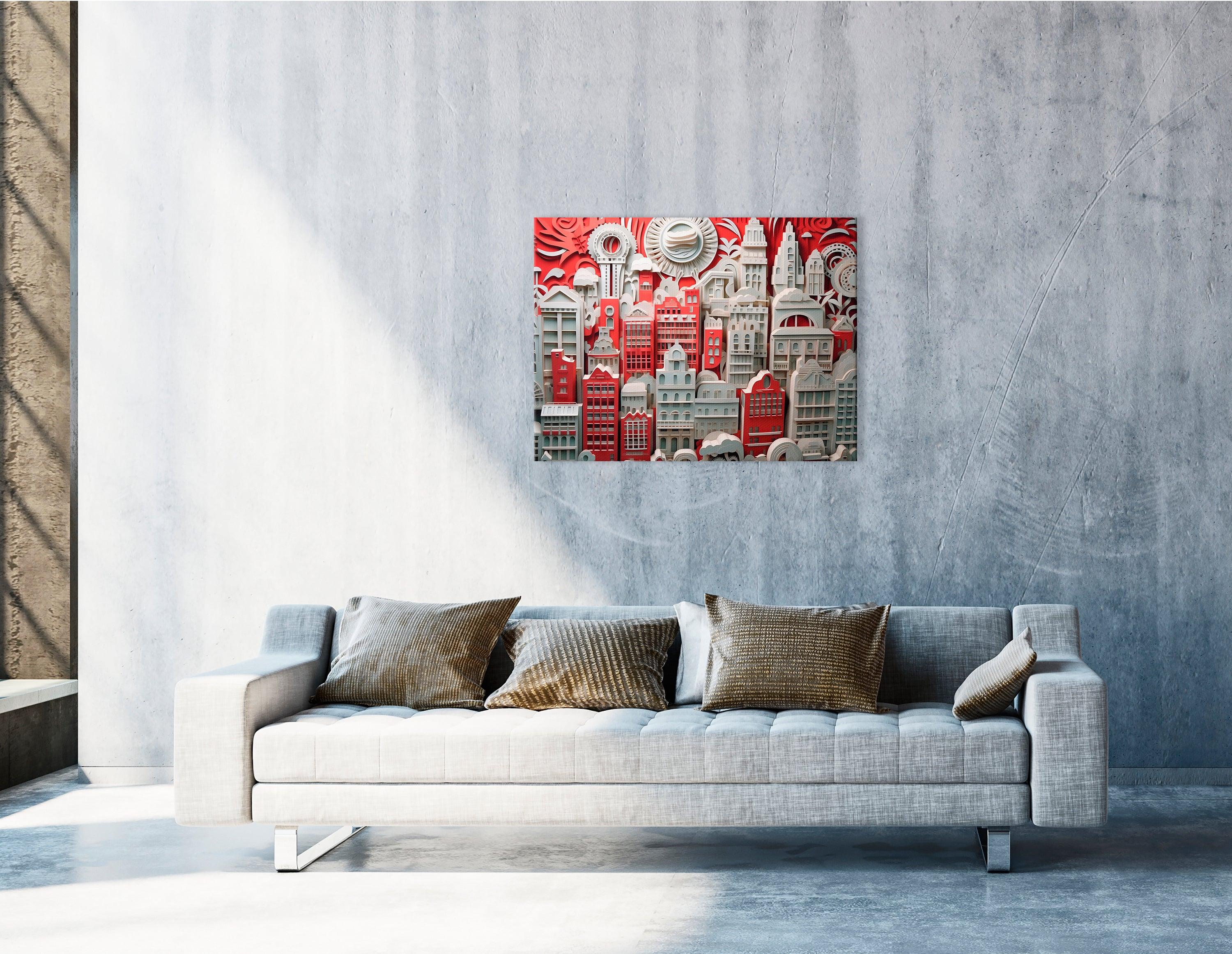 Urban Scenes Canvas Print in Red and White Paper - Canvas Print - Artoholica Ready to Hang Canvas Print
