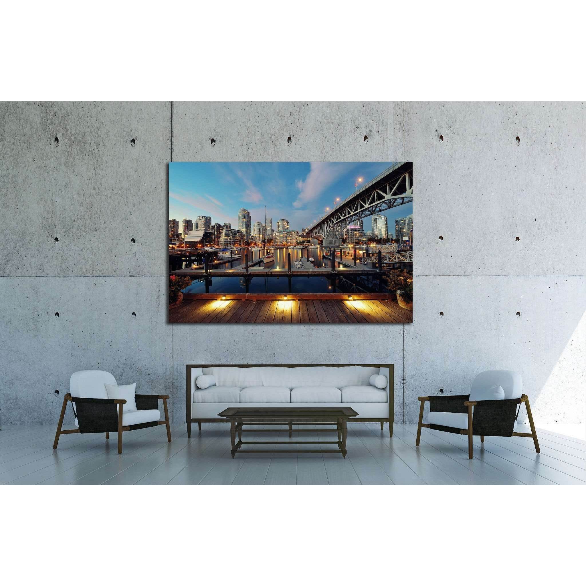 Vancouver False Creek at night with bridge and boat №2015 Ready to Hang Canvas PrintCanvas art arrives ready to hang, with hanging accessories included and no additional framing required. Every canvas print is hand-crafted, made on-demand at our workshop