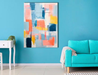 Vibrant Acrylic Abstract in Orange, Blue, and Yellow - Canvas Print - Artoholica Ready to Hang Canvas Print