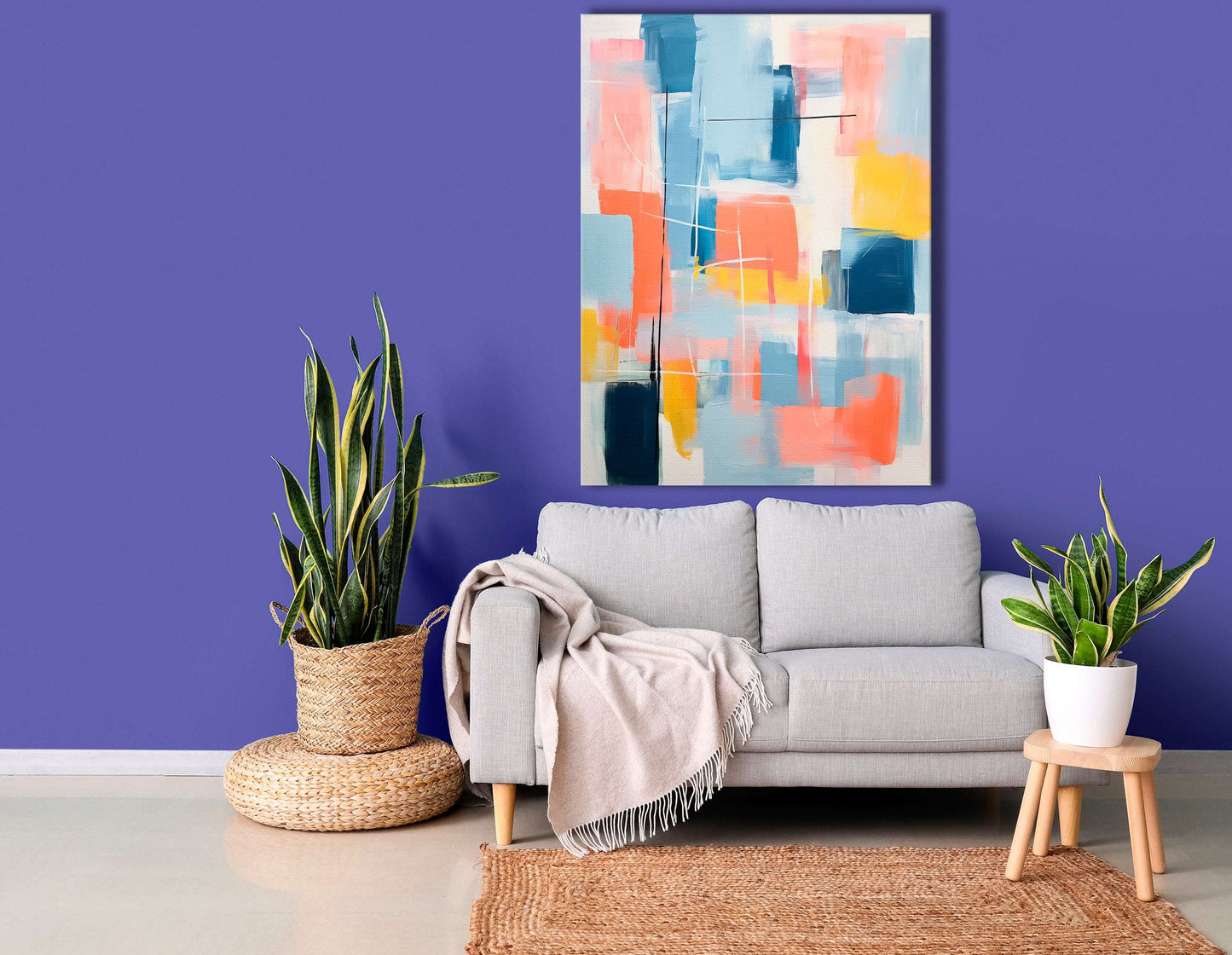 Vibrant Acrylic Abstract in Orange, Blue, and Yellow - Canvas Print - Artoholica Ready to Hang Canvas Print