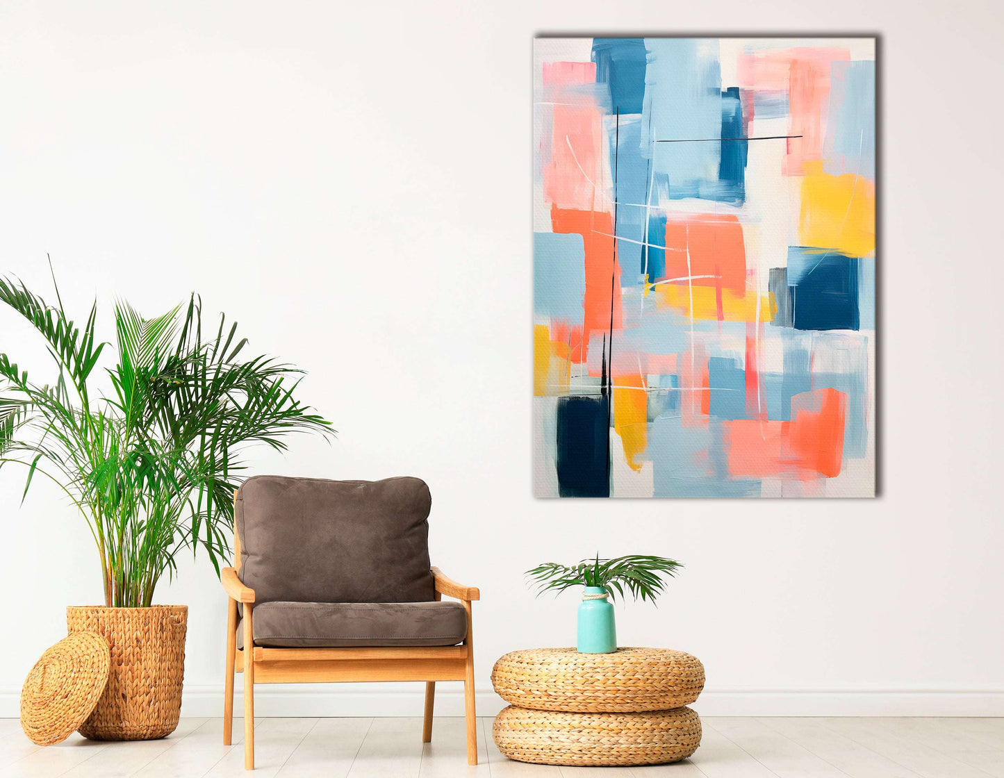 Vibrant Acrylic Abstract in Orange, Blue, and Yellow - Canvas Print - Artoholica Ready to Hang Canvas Print