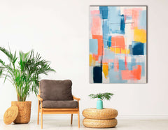 Vibrant Acrylic Abstract in Orange, Blue, and Yellow - Canvas Print - Artoholica Ready to Hang Canvas Print