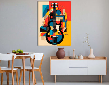 Vibrant Geometric Abstraction of Guitar - Canvas Print - Artoholica Ready to Hang Canvas Print