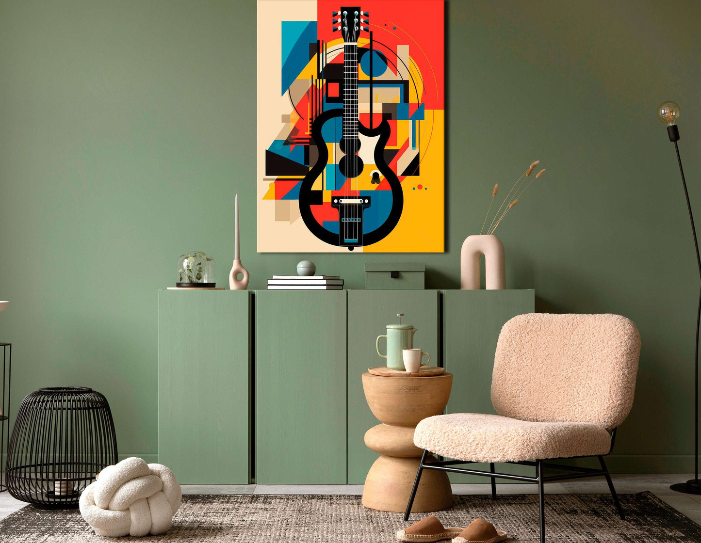 Vibrant Geometric Abstraction of Guitar - Canvas Print - Artoholica Ready to Hang Canvas Print