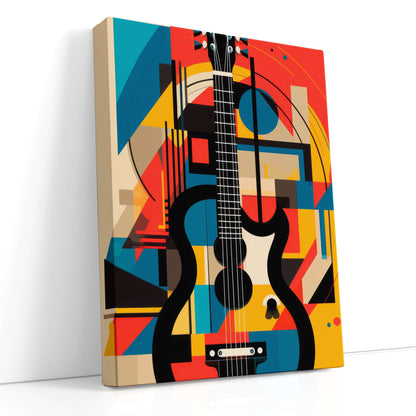 Vibrant Geometric Abstraction of Guitar - Canvas Print - Artoholica Ready to Hang Canvas Print