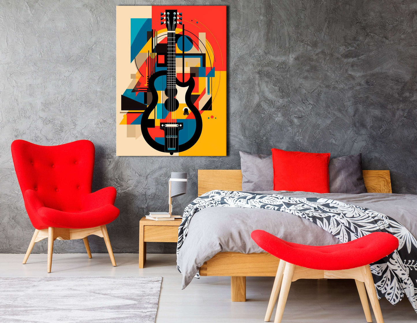 Vibrant Geometric Abstraction of Guitar - Canvas Print - Artoholica Ready to Hang Canvas Print