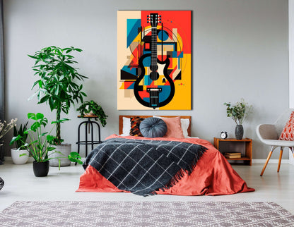 Vibrant Geometric Abstraction of Guitar - Canvas Print - Artoholica Ready to Hang Canvas Print