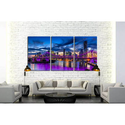 Vibrant night time panorama of Brisbane city with purple lights on Story Bridge, Australia №2391 Ready to Hang Canvas PrintCanvas art arrives ready to hang, with hanging accessories included and no additional framing required. Every canvas print is hand-c