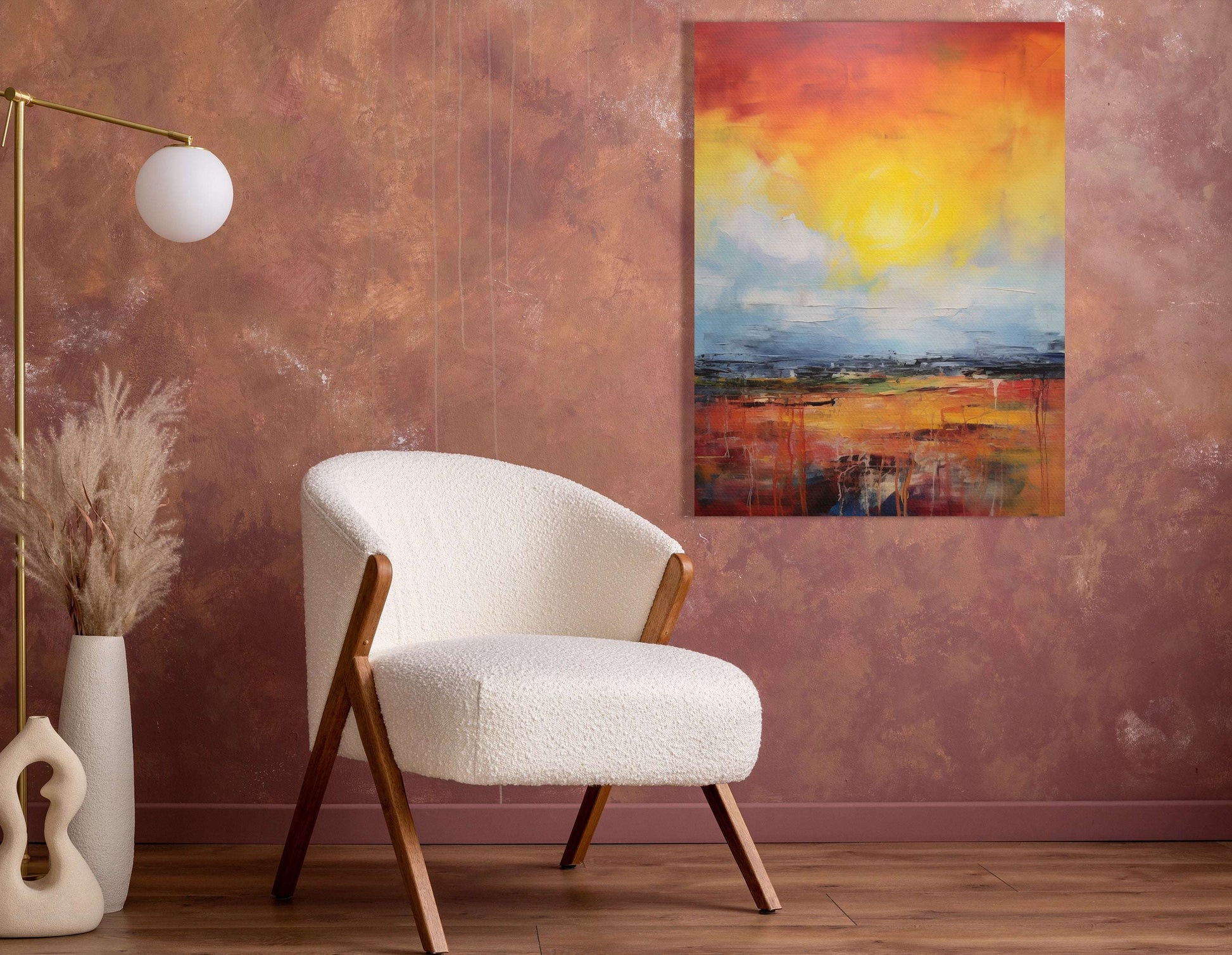 Vibrant Red, Yellow, and Blue Sunset - Canvas Print - Artoholica Ready to Hang Canvas Print