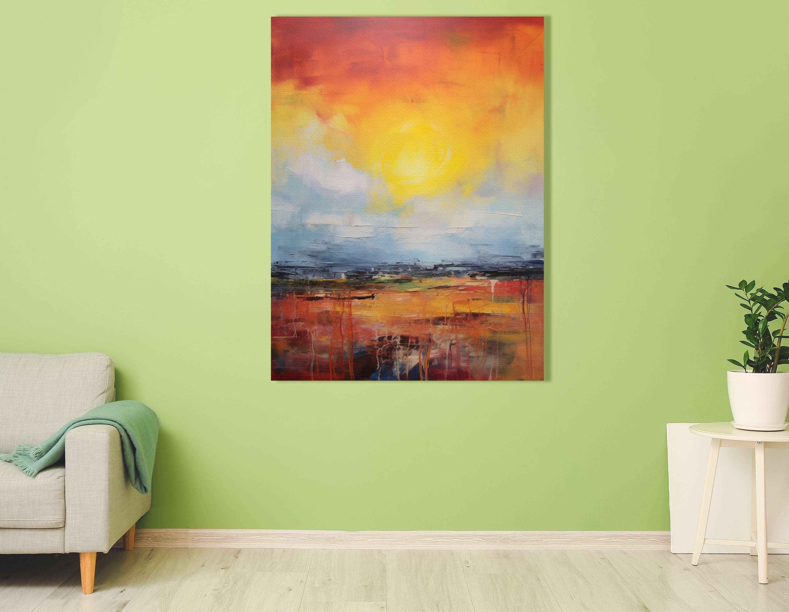 Vibrant Red, Yellow, and Blue Sunset - Canvas Print - Artoholica Ready to Hang Canvas Print