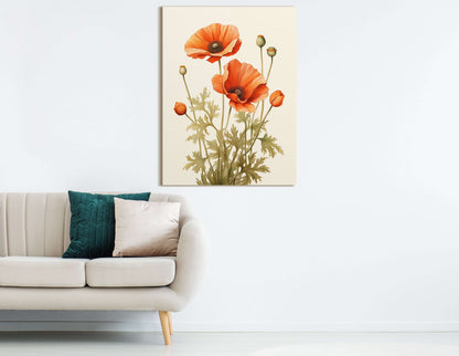 Vintage Poppy Botanical Illustration - Canvas Print - Artoholica Ready to Hang Canvas Print