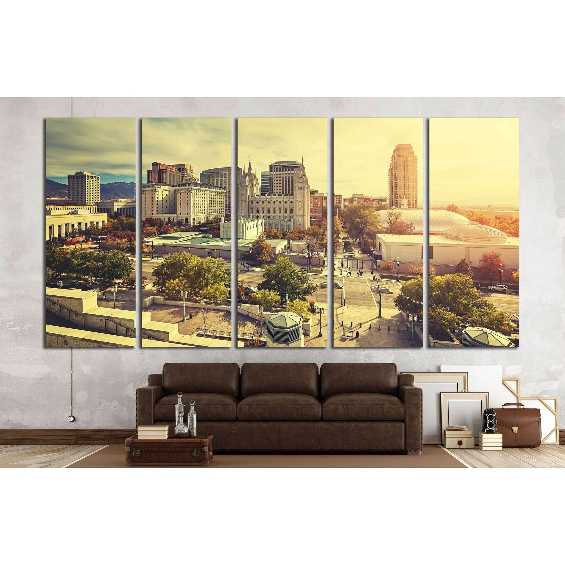 Vintage toned sunset over Salt Lake City downtown, Utah, USA №3054 Ready to Hang Canvas PrintCanvas art arrives ready to hang, with hanging accessories included and no additional framing required. Every canvas print is hand-crafted, made on-demand at our