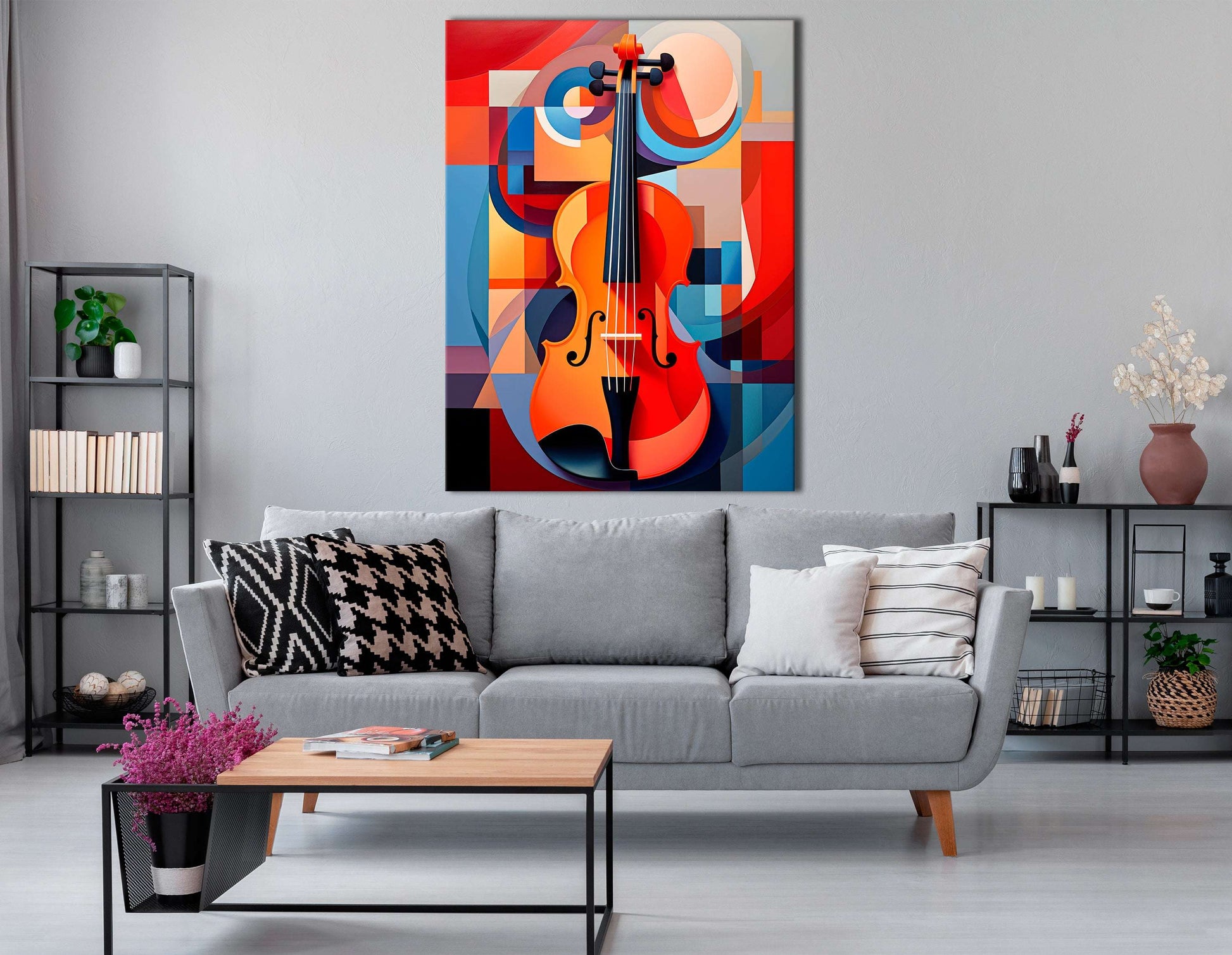 Violin in Geometric Abstraction - Canvas Print - Artoholica Ready to Hang Canvas Print