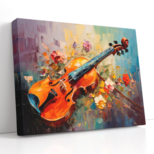 Violin with Floral Impressionism - Canvas Print - Artoholica Ready to Hang Canvas Print