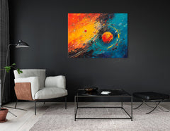 Vivid Orange and Blue Cosmic Abstract - Canvas Print - Artoholica Ready to Hang Canvas Print