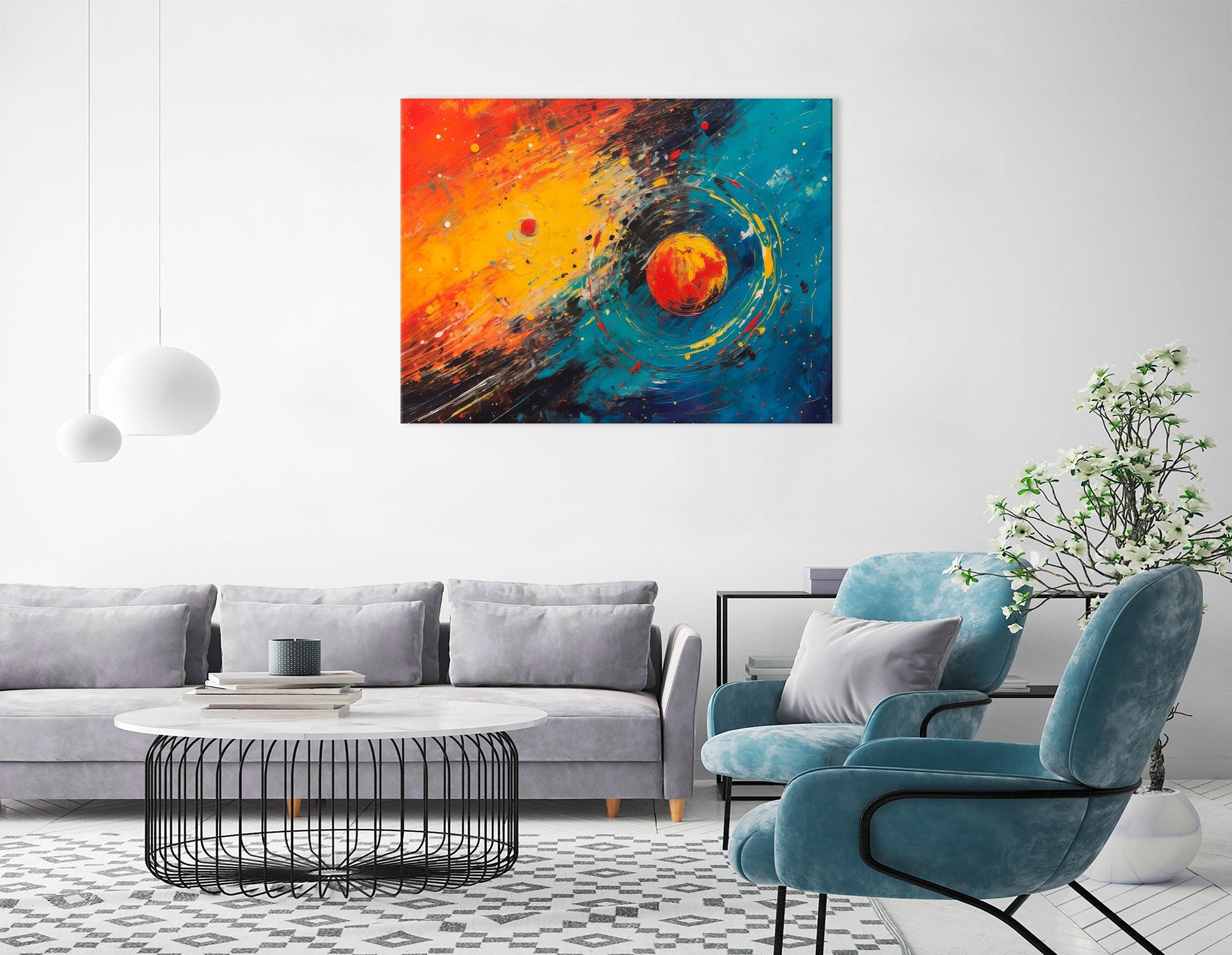 Vivid Orange and Blue Cosmic Abstract - Canvas Print - Artoholica Ready to Hang Canvas Print