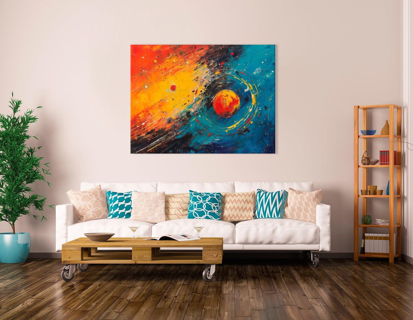 Vivid Orange and Blue Cosmic Abstract - Canvas Print - Artoholica Ready to Hang Canvas Print