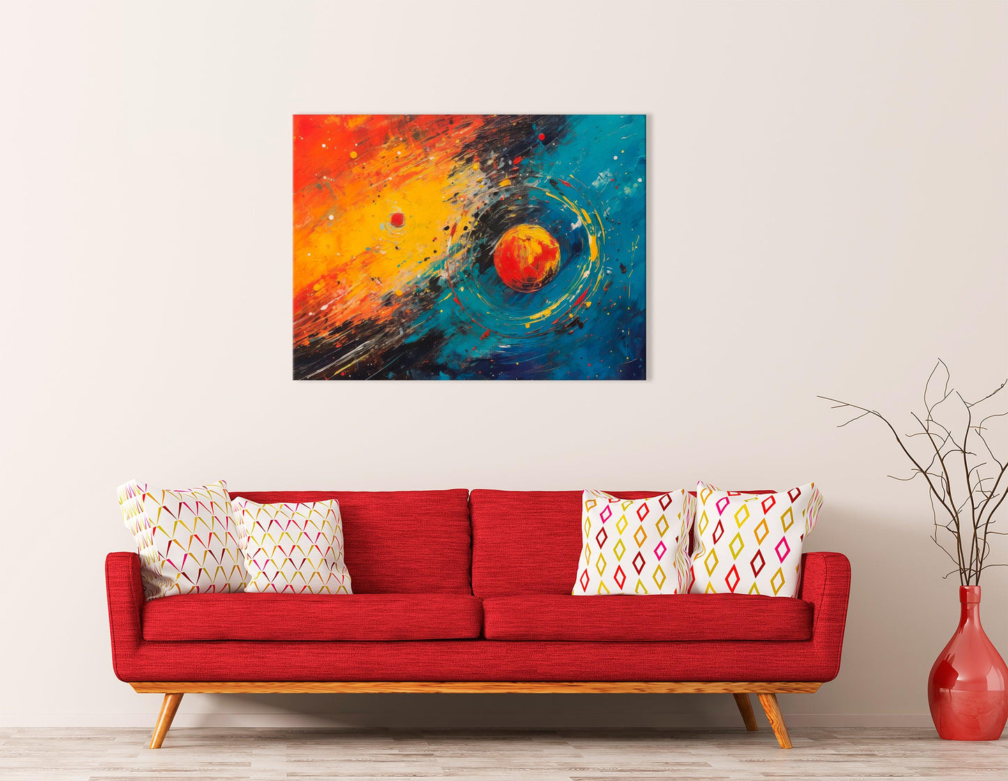 Vivid Orange and Blue Cosmic Abstract - Canvas Print - Artoholica Ready to Hang Canvas Print