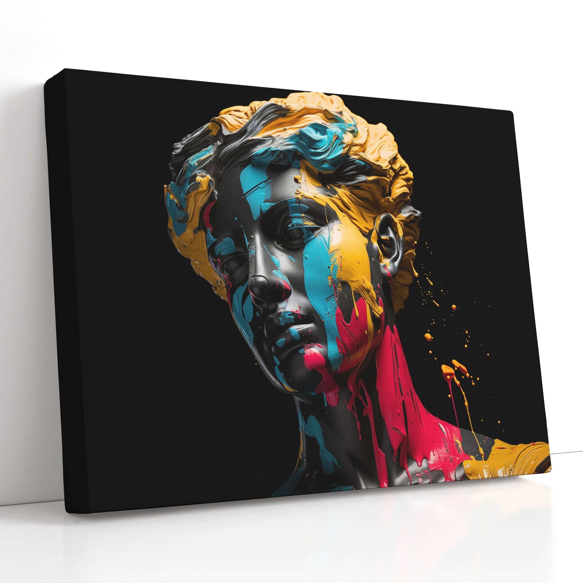 Vivid Paint Splatter on Sculpture - Canvas Print - Artoholica Ready to Hang Canvas Print