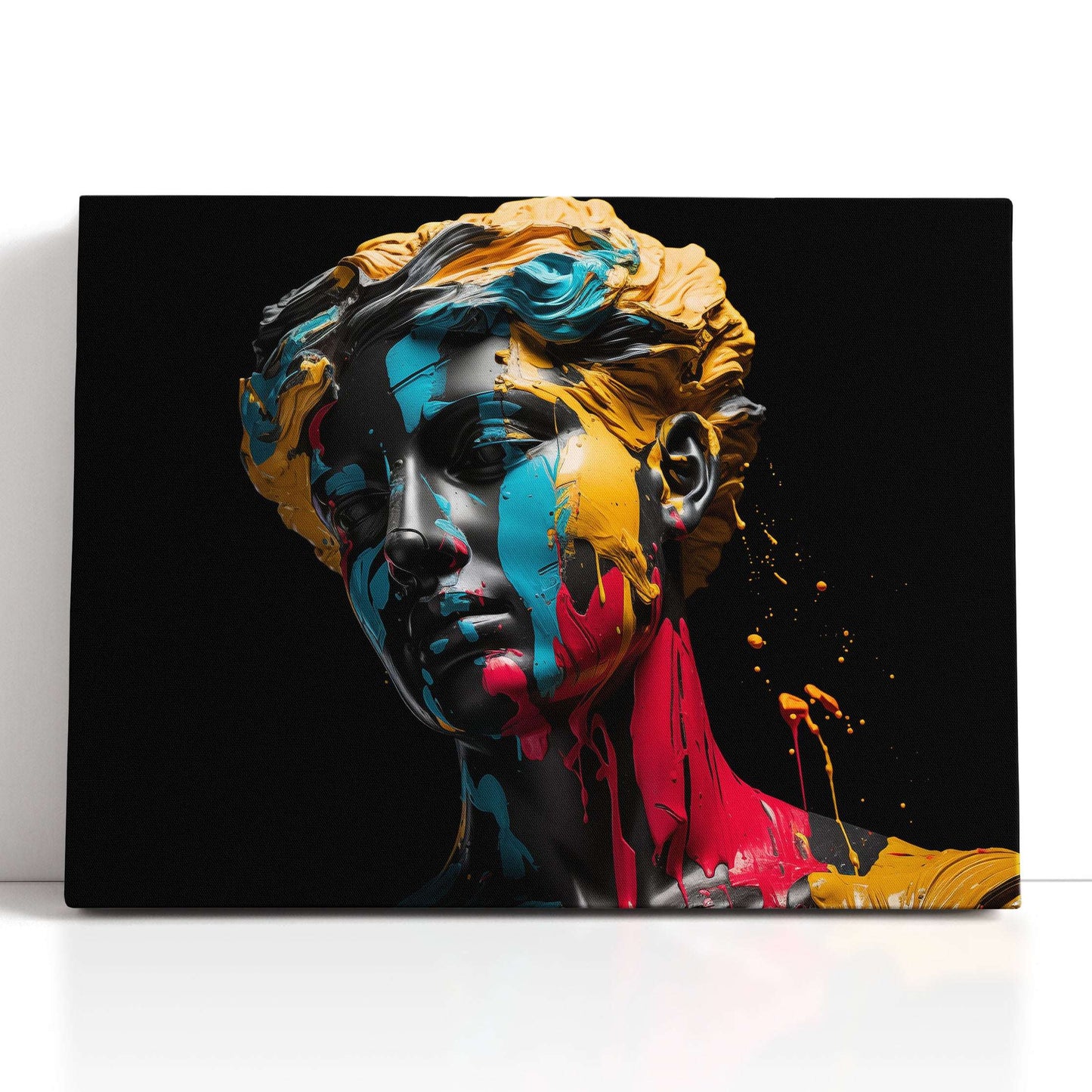 Vivid Paint Splatter on Sculpture - Canvas Print - Artoholica Ready to Hang Canvas Print