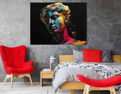 Vivid Paint Splatter on Sculpture - Canvas Print - Artoholica Ready to Hang Canvas Print