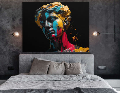 Vivid Paint Splatter on Sculpture - Canvas Print - Artoholica Ready to Hang Canvas Print