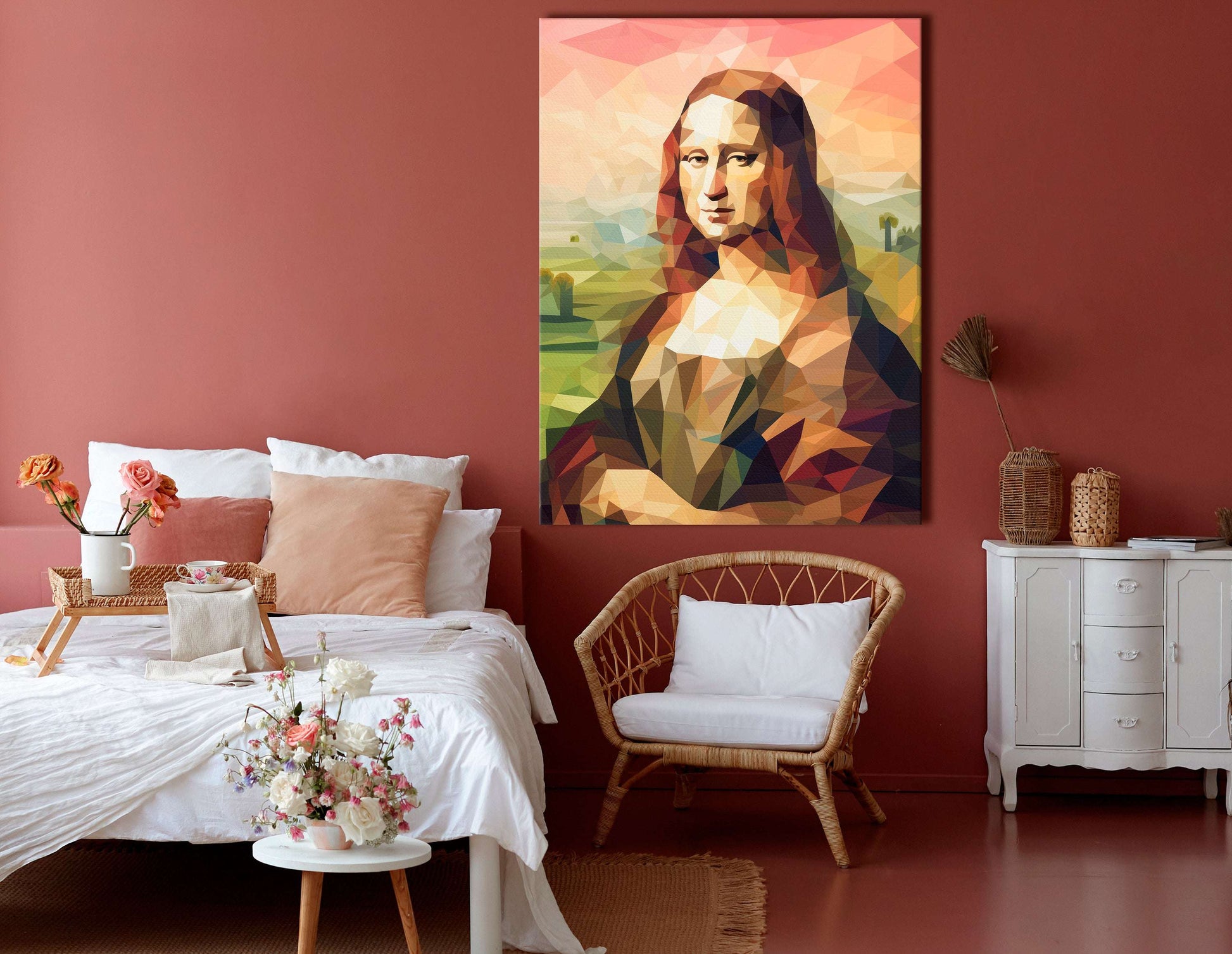 Warm-Hued Geometric Mona Lisa - Canvas Print - Artoholica Ready to Hang Canvas Print