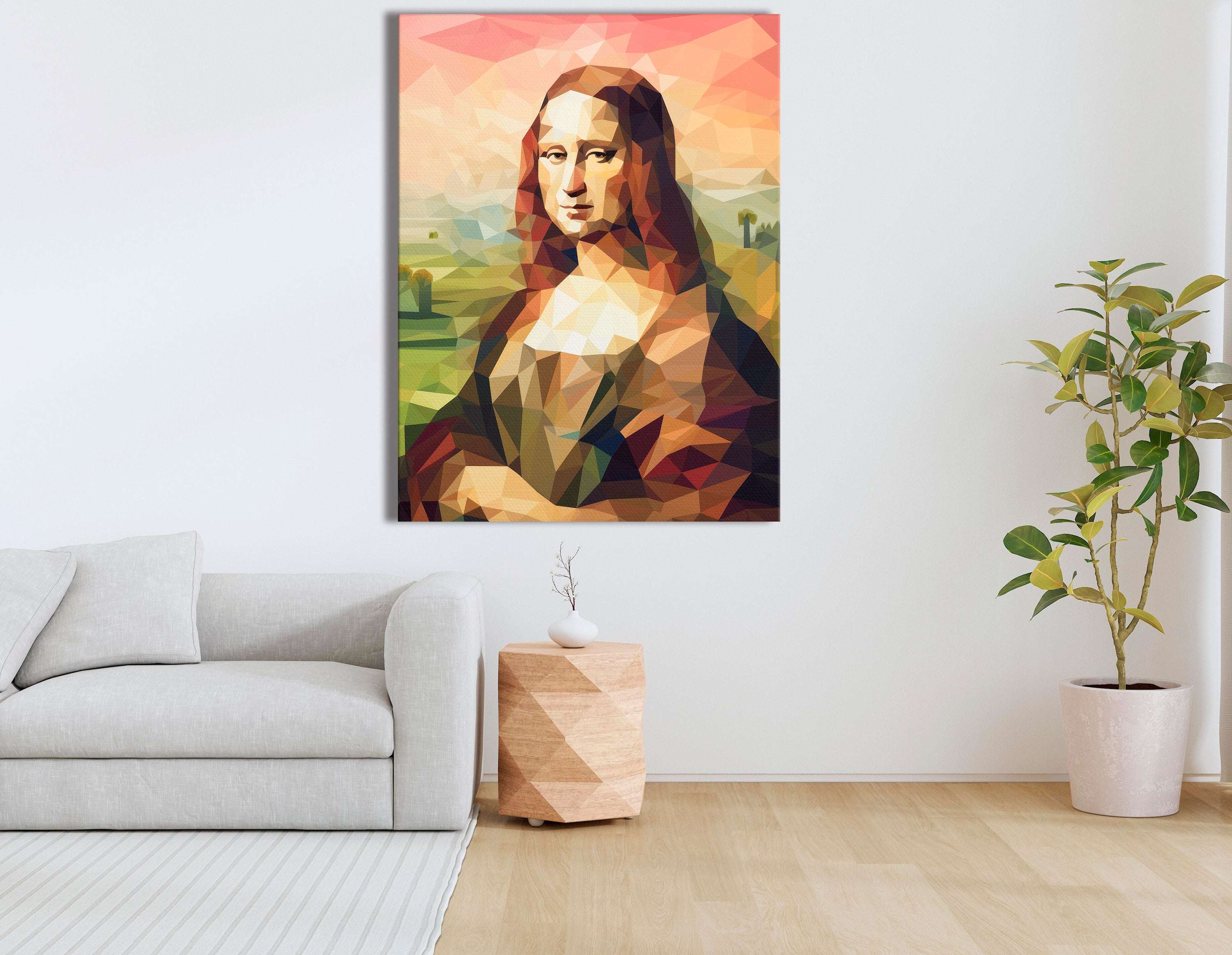 Warm-Hued Geometric Mona Lisa - Canvas Print - Artoholica Ready to Hang Canvas Print