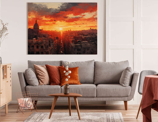 Warm Sunset Over Cityscape - Canvas Print - Artoholica Ready to Hang Canvas Print