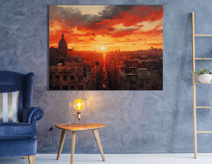 Warm Sunset Over Cityscape - Canvas Print - Artoholica Ready to Hang Canvas Print