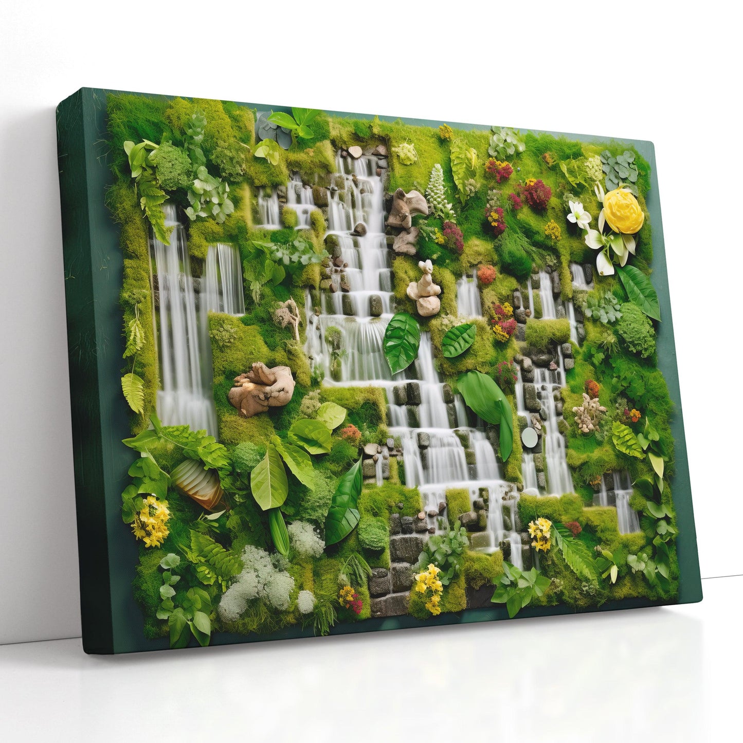 Water and Land Fusion in 3D Waterfall and Moss - Canvas Print - Artoholica Ready to Hang Canvas Print