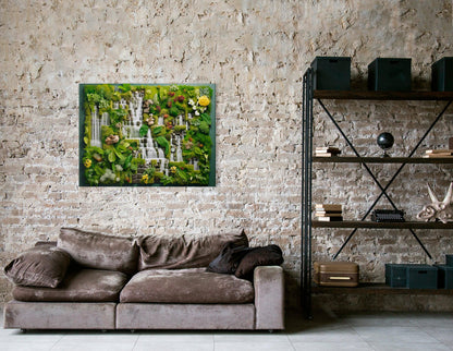 Water and Land Fusion in 3D Waterfall and Moss - Canvas Print - Artoholica Ready to Hang Canvas Print