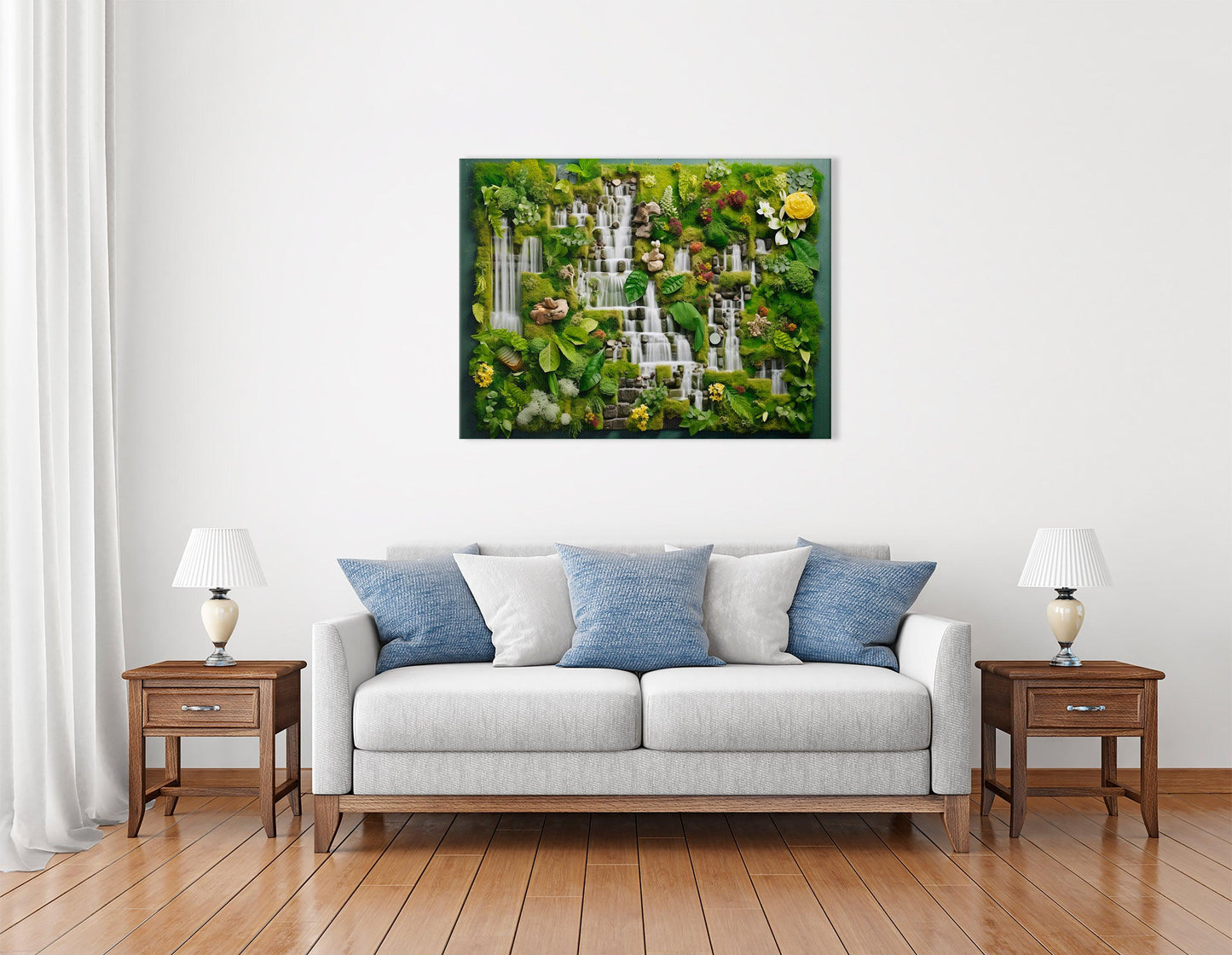 Water and Land Fusion in 3D Waterfall and Moss - Canvas Print - Artoholica Ready to Hang Canvas Print