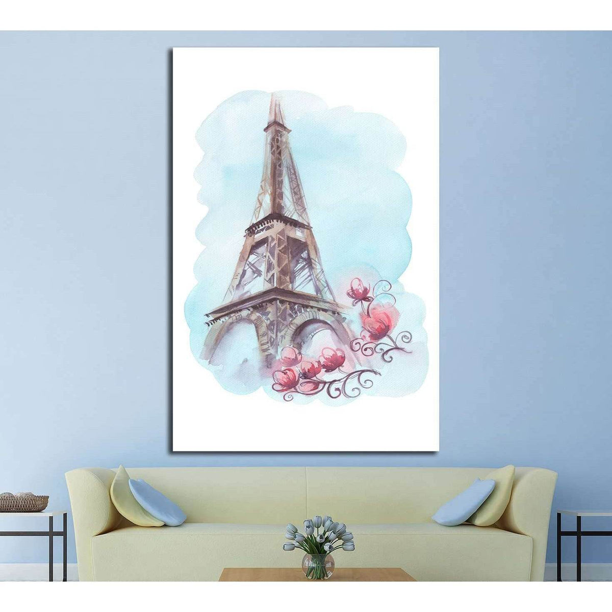 Watercolor illustration with Eiffel Tower №4596 Ready to Hang Canvas PrintCanvas art arrives ready to hang, with hanging accessories included and no additional framing required. Every canvas print is hand-crafted, made on-demand at our workshop and expert