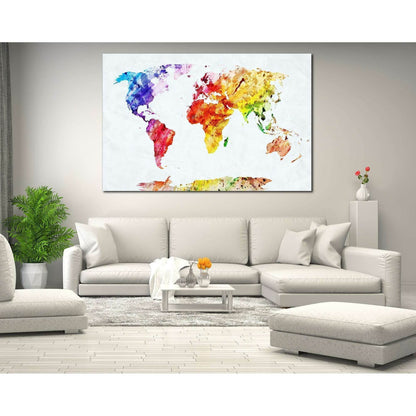 Watercolor World Map №705 Ready to Hang Canvas Print